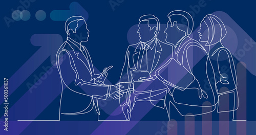 modern business people shaking hands after succesful conversation - one line drawing
