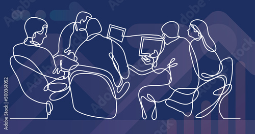 continuous line drawing of working group of team members