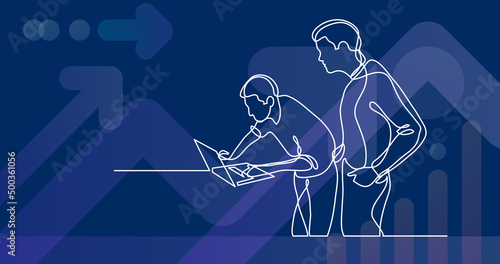 continuous line drawing of programmers working together