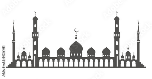Mosque with minarets silhouette. Islamic architecture on skyline. Istanbul cityscape isolated on white background.