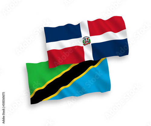 Flags of Dominican Republic and Tanzania on a white background