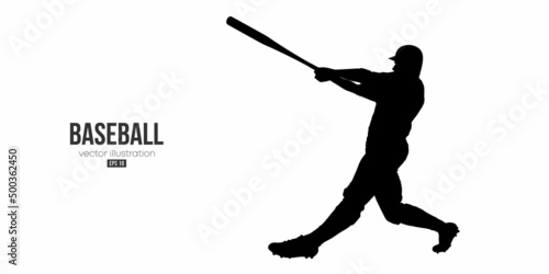 Abstract silhouette of a baseball player on white background. Baseball player batter hits the ball. Vector illustration