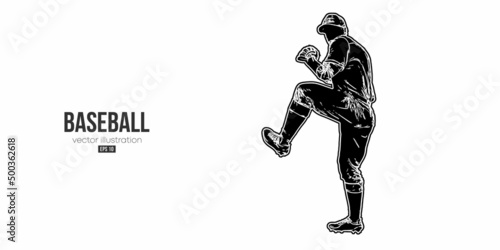 Abstract silhouette of a baseball player on white background. Baseball player batter hits the ball. Vector illustration