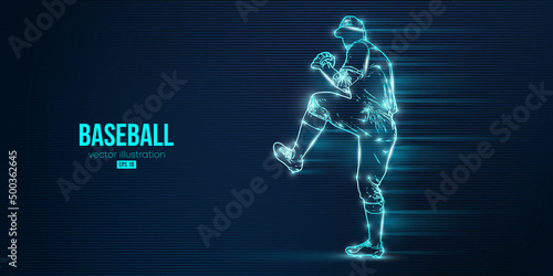 Abstract silhouette of a baseball player on blue background. Baseball player batter hits the ball. Vector illustration