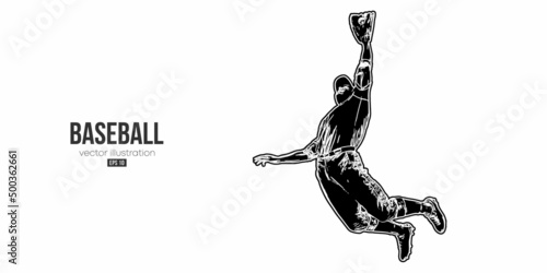 Abstract silhouette of a baseball player on white background. Baseball player batter hits the ball. Vector illustration