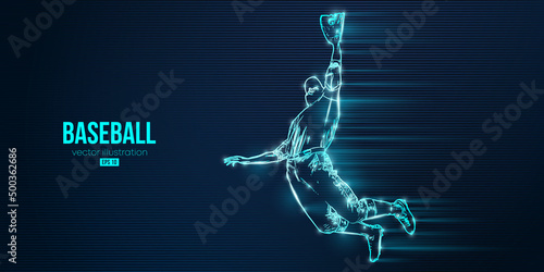 Abstract silhouette of a baseball player on blue background. Baseball player batter hits the ball. Vector illustration