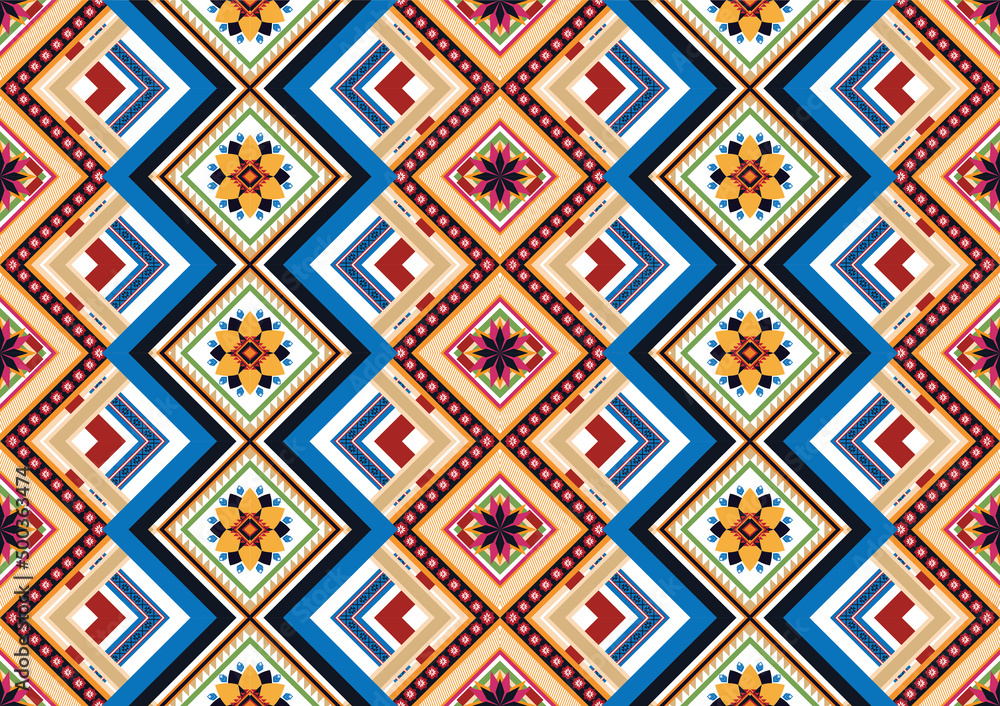 Geometric ethnic oriental ikat pattern traditional Design for background,fabric,wrapping,clothing,wallpaper,Batik,carpet,embroidery style.