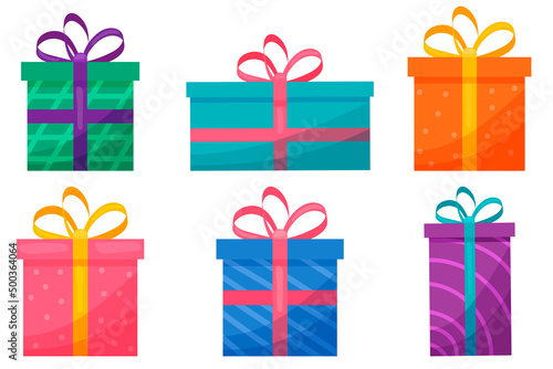 Set of gift boxes. Birthday. Icon. Decorative element for use in the design of cards, invitations.