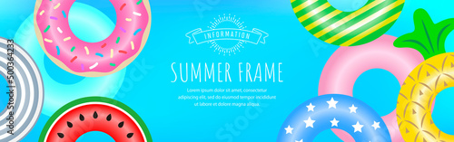 夏のフレーム、カラフルな浮き輪のパターン