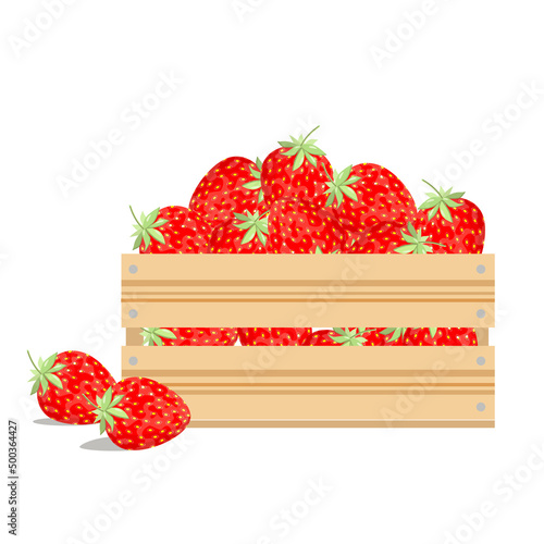 Ripe, juicy strawberry berry in a box, isolated on a white background.Vector illustration can be used in store designs, labels,textiles.