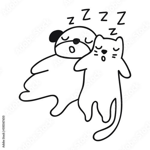 Outline icon. Sleeping dog and cat. Vector illustration on white background