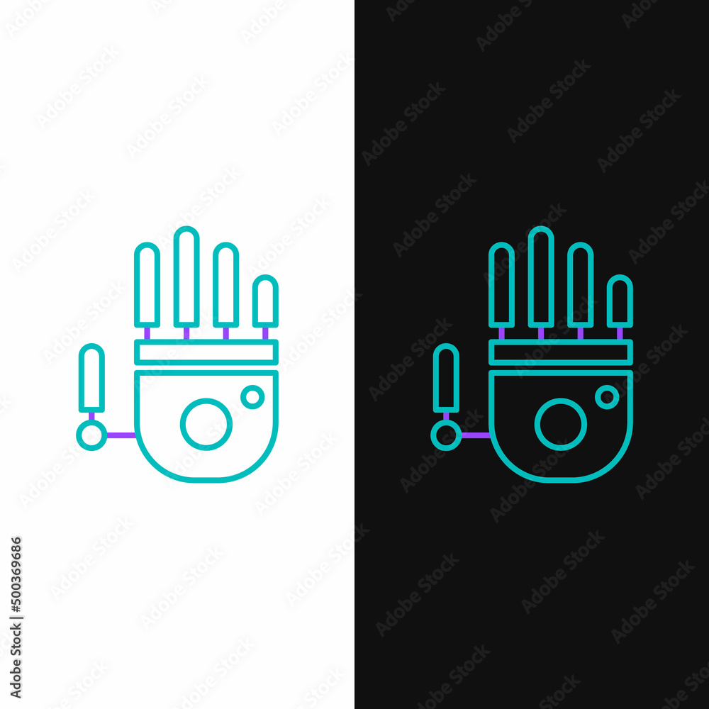 Line Mechanical robot hand icon isolated on white and black background. Robotic arm symbol. Technological concept. Colorful outline concept. Vector Line Mechanical robot hand icon isolated on white and black background. Robotic arm symbol. Technological concept. Colorful outline concept. Vector