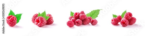 set of Ripe juicy raspberry isolated on white background