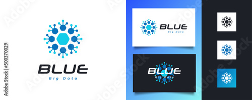 Blue Big Data Logo Design. Server or Data Center Symbol. Artificial Intelligence Logo or Icon for Business or Technology Logo Identity