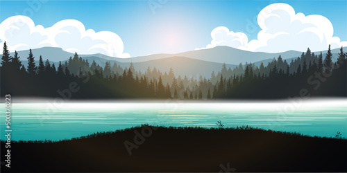 landscape with mountains and lake