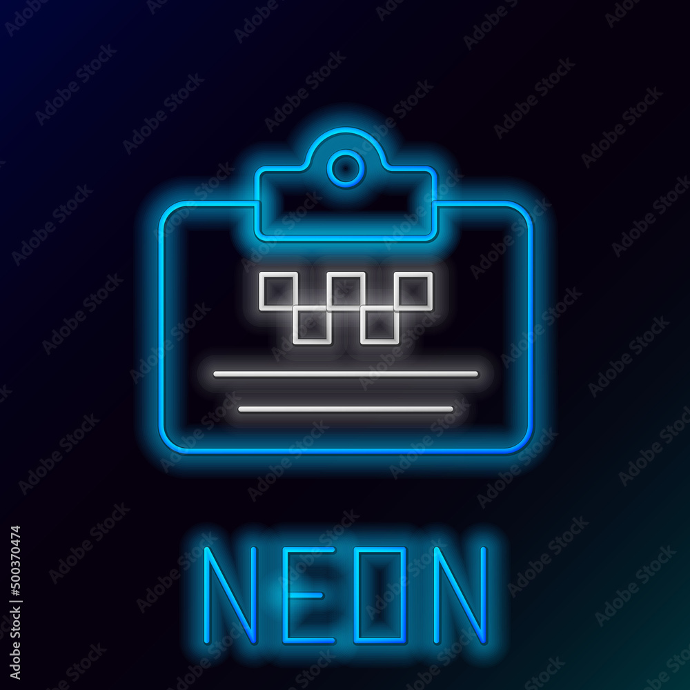 Glowing neon line Taxi driver license icon isolated on black background. Colorful outline concept. Vector Glowing neon line Taxi driver license icon isolated on black background. Colorful outline concept. Vector