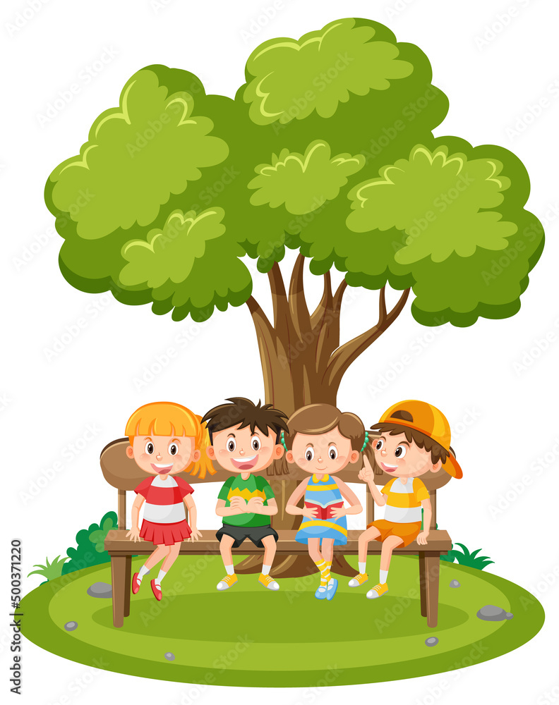 Children sitting on a wooden bench Children sitting on a wooden bench