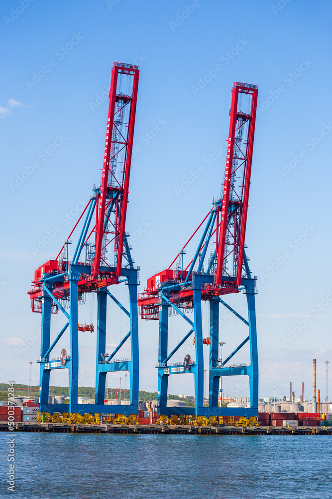 Ship to shore cranes at a harbor