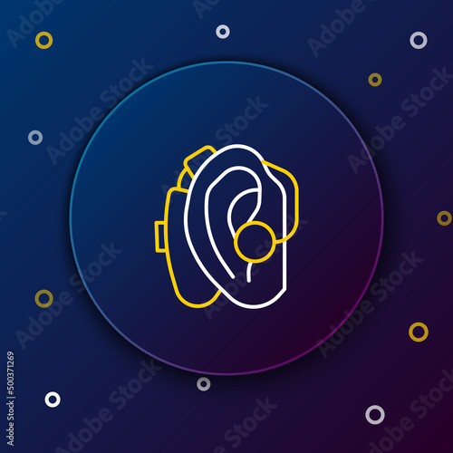 Line Hearing aid icon isolated on blue background. Hearing and ear. Colorful outline concept. Vector