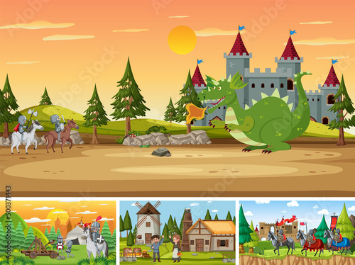 Set of different scene medieval