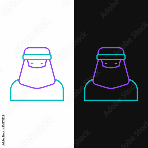 Line Muslim woman in niqab icon isolated on white and black background. Colorful outline concept. Vector
