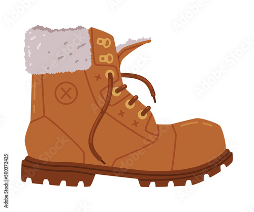 Warm Leather Brown Boot as Seasonal Shoe and Casual Footwear Vector Illustration