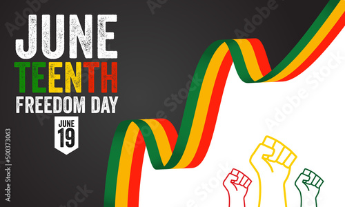 Juneteenth typography Banner with Pan-African Flag ribbon. Juneteenth Freedom Day vector design