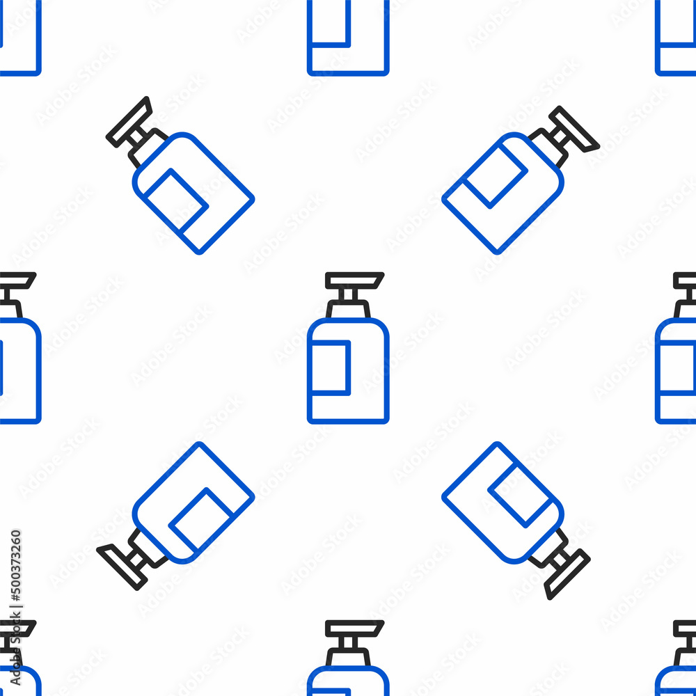 Line Bottle of shampoo icon isolated seamless pattern on white background. Colorful outline concept. Vector