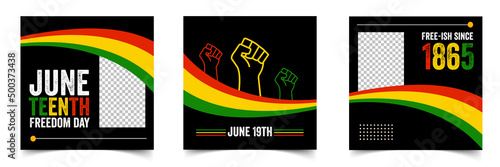 Juneteenth freedom day Social media post templates, Celebrate freedom, emancipation day on 19th June, African-American history and heritage celebration day.