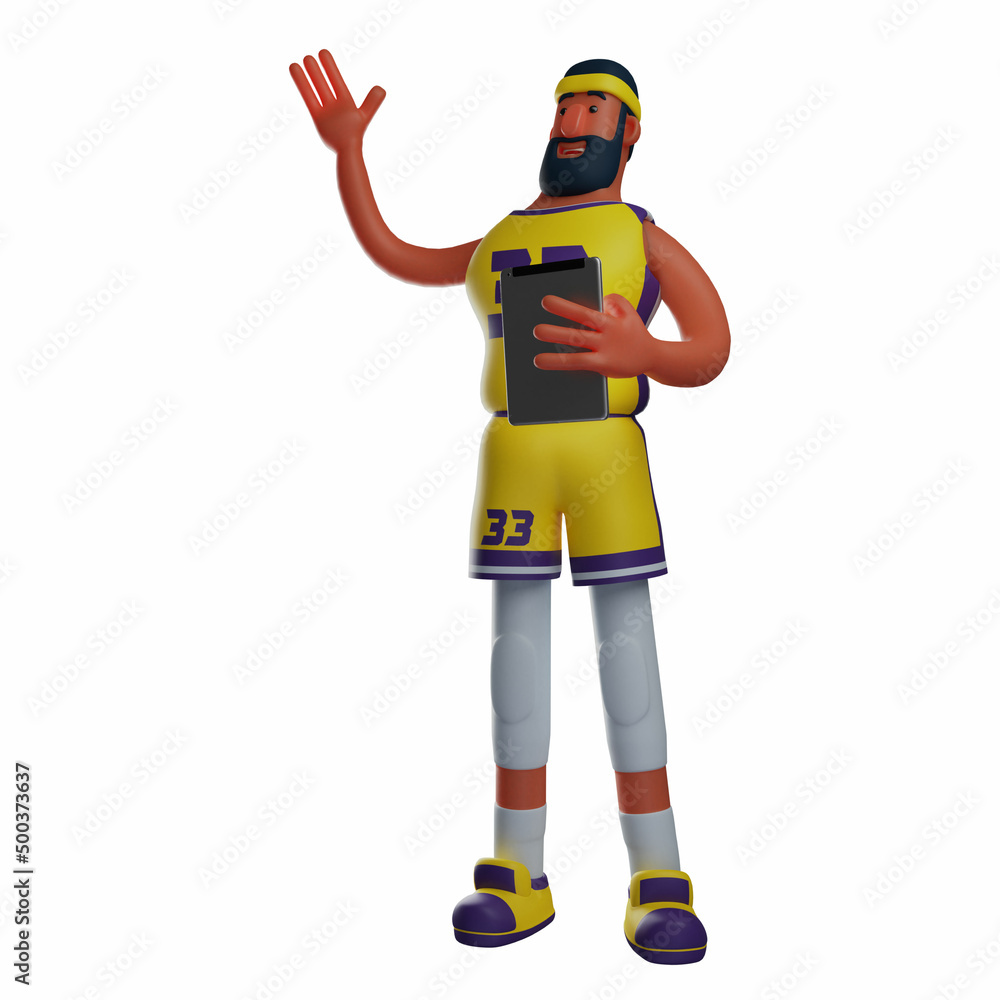 Cute 3D Basketball Athlete Cartoon Picture holding a tablet Cute 3D Basketball Athlete Cartoon Picture holding a tablet