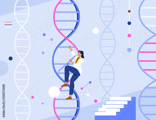 Human DNA, chromosome sequence. Character design. Flat vector illustration.