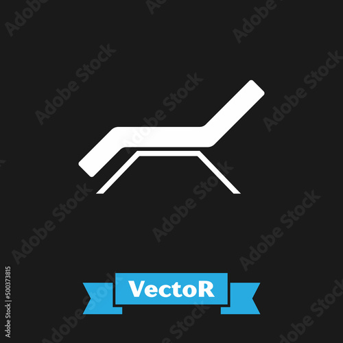 White Sunbed icon isolated on black background. Sun lounger. Vector