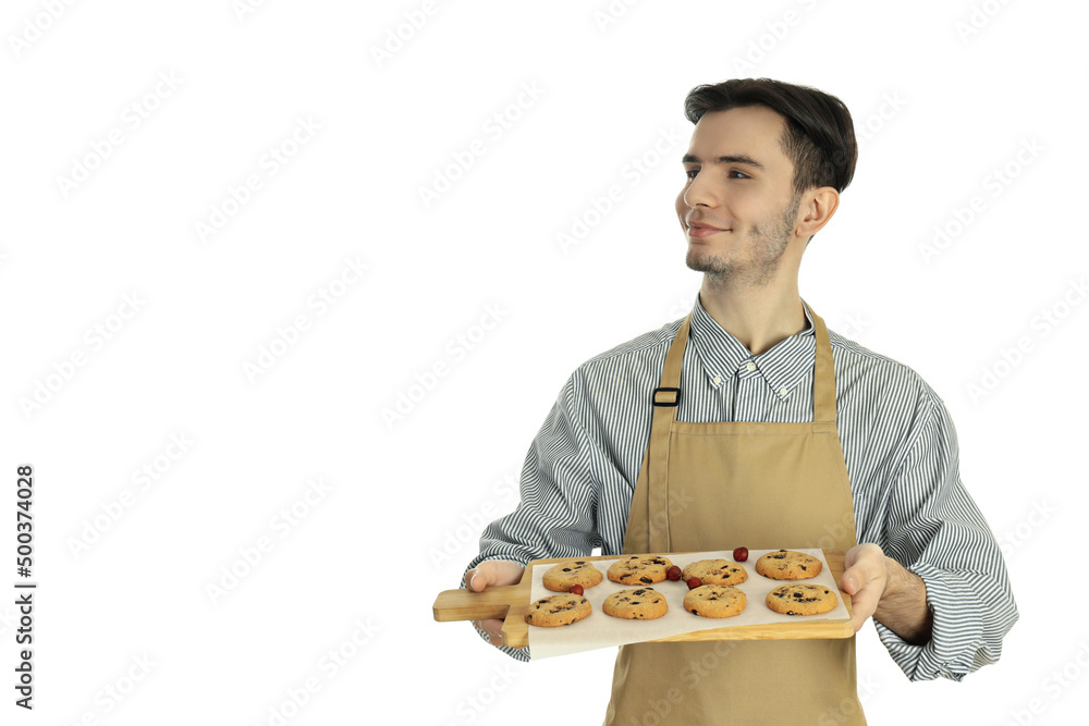 Concept of cooking with young attractive man isolated on white background Concept of cooking with young attractive man isolated on white background