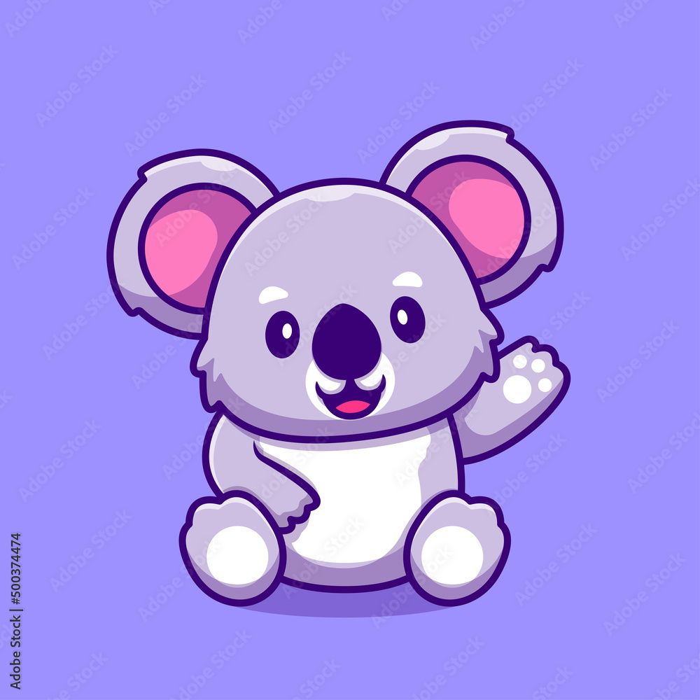 Cute Koala Waving Hand Cartoon Vector Icon Illustration. Animal Love 
Icon Concept Isolated Premium Vector. Flat Cartoon Style