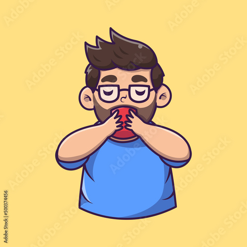 Man Drink Coffee Cartoon Vector Icon Illustration. People Drink Icon 
Concept Isolated Premium Vector. Flat Cartoon Style
