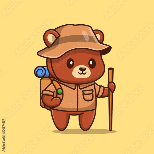 Cute Bear Hiking Cartoon Vector Icon Illustration. Animal Adventure 
Icon Concept Isolated Premium Vector. Flat Cartoon Style