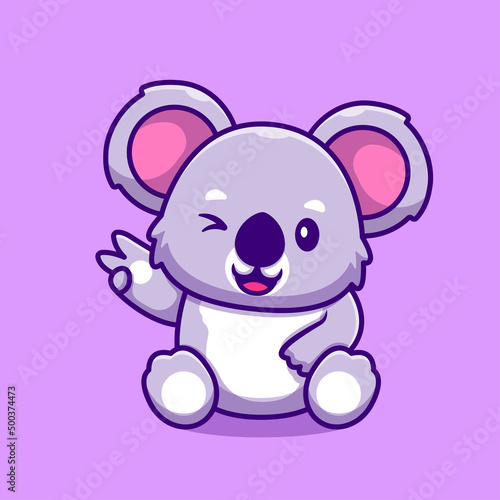 Canvas Print Cute Koala Peace Hand Cartoon Vector Icon Illustration