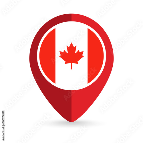 Map pointer with contry Canada. Canada flag. Vector illustration.