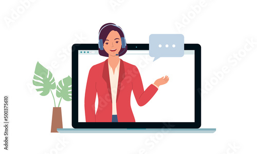Cheerful Female Customer Service Representative Answering Customer Questions Through Video Chat.