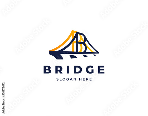 Big building long bridge arch cantilever path vector logo design, Creative letter B Bridge arch logo design