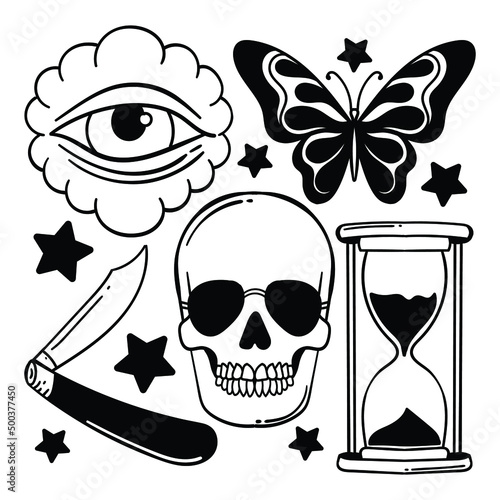 Elements hand drawn doodle vintage for tattoo sticker etc