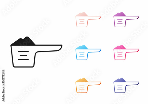 Black Washing powder in a measuring cup icon isolated on white background. Set icons colorful. Vector
