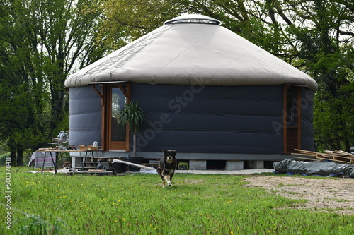 Image of a modern yurt, alternate and different way of living closer to nature. photo