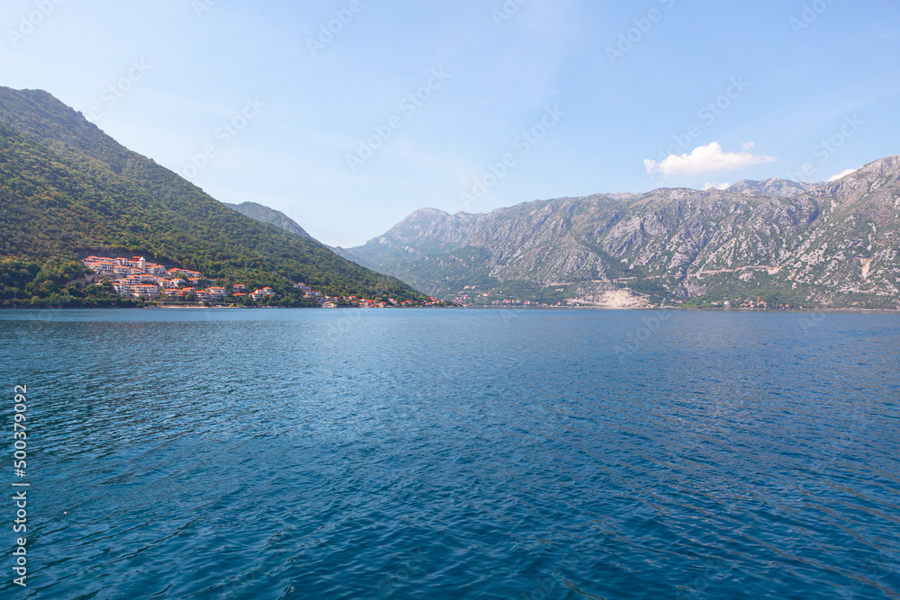 Bay of Kotor in Montenegro . Scenery of Mountains and Lagoon 