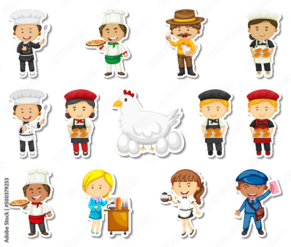 Sticker set of different professions cartoon characters Sticker set of different professions cartoon characters