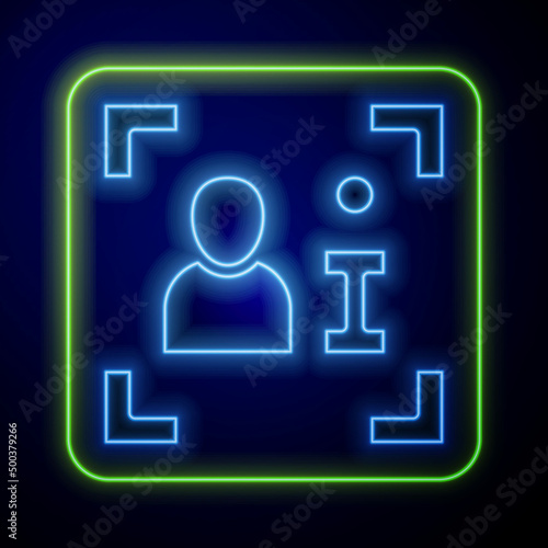 Glowing neon Television report icon isolated on blue background. TV news. Vector