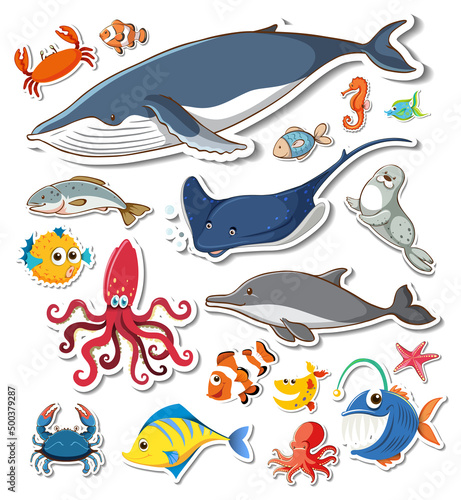 Sticker pack of different sea animals