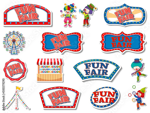 Sticker set of amusement park and fun fair objects