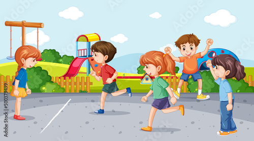 Happy children playing on playground