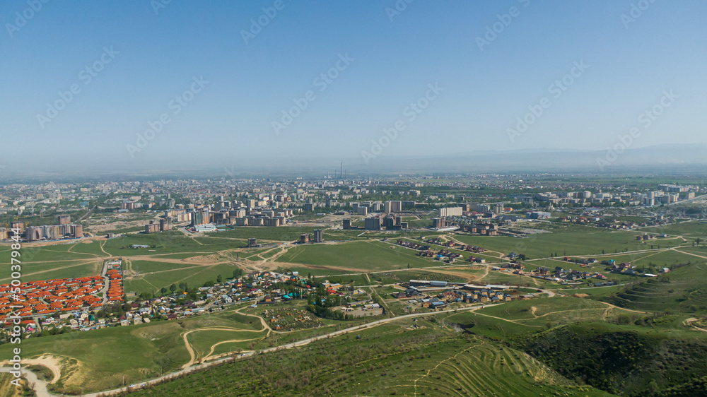 Aerial view of Bishkek city from the mountains